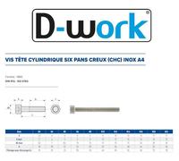 25 Vis Métaux Tête Cylindrique 6 Pans Creux CHC 20 x 80 mm - DIN 912 - Inox A4 - D-Work