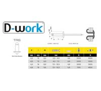250 Rivets Aveugles Eclatés Tête Plate GOSTAR INX A2 TRS 4.8 x 16 mm - Inox A2 - D-Work