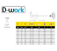250 Rivets Aveugles Etoilés Tête Ronde GOLIGHT TRS 4 x 25 mm - Aluminium/Aluminium RAL NOIR - D-Work