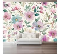 250 x 175 cm, Cottage Romantique Intissé Papier Peint Panoramique | Plante Doux Floral Fleur Rose Papier Peint, Violet Hd Imprimer pour salon et chambre à coucher