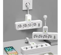 2500W Multiprise Murale, 7 en 1 Multiprise électrique avec Interrupteur, Câble d'extension de 8,5 cm, Blanc
