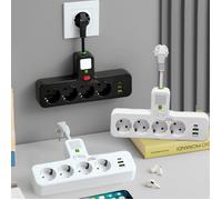 2500W Multiprise Murale, 7 en 1 Multiprise électrique avec Interrupteur, Câble d'extension de 8,5 cm, Noir