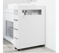 [25237]Meuble étroit de salle de bain, MEUBLECHIC, Meuble bas commode SDB à roulettes blanc,Poids:26.2 Kg