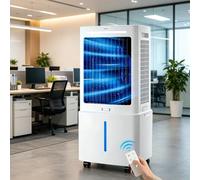 25L Ventilateur Rafraichisseur d'Air 65W, 3 en 1 Refroidisseur d'Air, Ventilateur, Humidificateur, 3 Vitesses, Minuterie 7,5H, Réservoir d'Eau, Télécommande, pour Chambre, Salon, Bureau