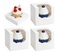 25PCS boîte cupcake blanche avec fenêtre boîtes cupcakes en carton avec insert boîte de transport boîtes pâtisserie en papier pour desserts pour les cupcake muffin chocolat biscuit friandises de fête