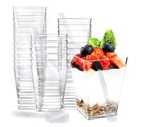 25PCS tasses coupes gobelets à dessert avec cuillères CHUNLINLAODA-150 ml Tasses à Dessert,Mini Tasses à Dessert Réutilisables Verrines à Dessert pour Mousse,Pudding,Crème Glacée (Transparent 1)