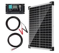 【25W Panneau Solaire 12V Kit】DERUXI Panneaux Solaires 25Watt Monocristallin Kit: 25W 12V Panneau Solaires+10A PWM Régulateur de Charge+4Pcs Solaire Câble,Panneau Solaire Camping Car RV Bateau Caravane