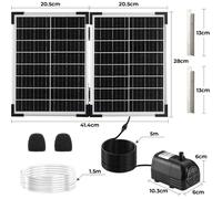 25W Pompe Solaire Bassin Extérieur,260L/H,Max 200cm,Panneau en Verre 100% avec Moteur sans Balais,INCL 4+4 Buses