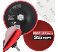 25x Disques Abrasifs 125 mm P600 Papier Grain Pads Feuilles Auto-agrippantes Meuleuse D'Angle Kit Complet + Perceuse Plateau De Polissage Adaptateur M14