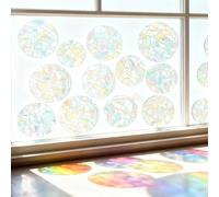 26 Autocollants Ronds prismatiques pour fenêtres, capteurs solaires Arc-en-Ciel Autocollants électrostatiques, Anti-Collision Oiseaux, décoration vitres et Portes en Verre, Lot de 2 Feuilles