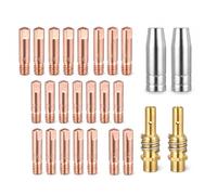 26 Pcs Embouts de Contact de Buse de Soudage | Comprend 22 Pointe de contact (M6 ; 0,6, 0,8, 0,9, 1,0, 1,2 mm), 2 buses gaz et 2 supports de contact, pour MIG/MAG MB15AK