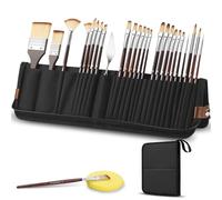 26 pièces pinceaux professionnels pour acrylique, comprenant des pinceaux plats, feuille, éventail, langue de chat, ronds, angulaires et couteaux à palette, pour acrylique, huile, aquarelle et gouache