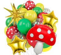 26PCS Rouge Jaune Vert Ballons Kit, avec Ballons Colorés, Ballon Confettis, Star Balloons, Ballon Étoile, Champignon, Ruban Or, pour Enfants Fête de Soirée à Thème/Anniversaire/Baby Shower