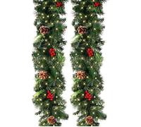 270cm Guirlande Sapin Artificiel Nëol Lumineuse Vert avec 50 LEDs,230 Tete,Pomme de pin Fruit Rouge,Couronne Sapin Noël