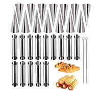 28 Pièces Cannoli Moule Tube, Rouleau Crème Corne en Acier Inoxydable avec Brosse de Nettoyage pour Croissant Feuilletés Glace