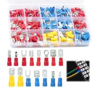 280 Pièces Cosses Électriques à Sertir, Connecteurs à Sertir, 15 Types de Connecteurs Isolés avec Anneaux, Fourches, Bornes Plates et Douilles, Coffret d’Assortiment pour Câblage Auto, Maison, Atelier