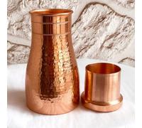 2activelife Carafe en cuivre pur avec couvercle, pichet à eau martelé fait à la main, bouteille d'eau en cuivre ayurvédique sans vernis de 1000 ml pour le chevet, le yoga, le bureau et l'hydratation