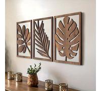 2D Impression plate de grain de bois, 3 pièces Ensemble de décoration murale de feuille de bois vintage - Autocollant, facile à installer, réutilisable, finition mate, convient pour le salon, la chamb