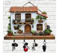 2D Impression plate, décoration d'intérieur de style rustique confortable - Porte-clés multifonction en bois (30 cm x 23 cm), avec 4 crochets en métal - Impression 2D plate, décoration murale, décorat