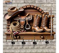 2D Plat. 1 pièce. Crochet à clés thème cowboy occidental - Porte-clés décoratif multifonctionnel avec quatre crochets en métal, décoration murale, décoration de chambre, ornements de décoration de mai