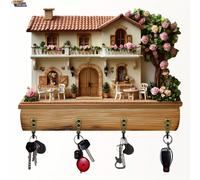 2D plat, 1 pièce Porte-clés mural multifonctionnel en bois rustique avec 4 crochets en métal, décoration murale, décoration de porche, décoration de chambre, décoration de villa, décoration de maison