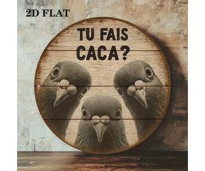 [2D Plat] Panneau en bois rond plat 2D de style français, design de plaque signalétique vintage, thème "Salutations des pigeons", décoration humoristique de pigeon, parfait pour décorer la cuisine, la