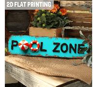 2D Plat - Panneau mural métallique vintage 2D de zone de piscine - Vert jade avec design de bouée de sauvetage rouge - Grande taille 4X16 pouces Décoration de cabane de plage, convient pour le bord de