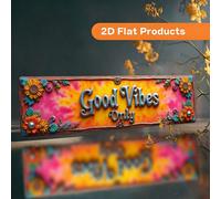 2D Plat - Une enseigne de style vintage avec le texte "Good Vibes Only", mesurant 10 x 40 cm (3,9 x 15,7 pouces). Cette plaque de décoration murale rustique comporte un cadre décoratif et est facile à