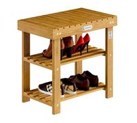 Casaria® 2en1 Meuble à Chaussures avec Banc en Bois d'acacia Dur Robuste étagère à Chaussures 2 tablettes Rangement Armoire