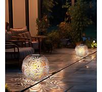 2x LED solaires extérieures enfichables lumières jardin chemin décor terrasse tresse boules lampes à piquets argent