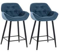 CLP Lot de 2 Tabourets de bar Gibson avec Pieds en Métal , Bleu/Tissu Bleu G