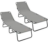 2er Set de transats pliants gris, 188x57x86,5 cm - Transats de jardin réglables en polyester et acier - 2 transats confortables pour jardin, terrasse et balcon
