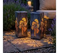Lot de 2 lampes solaires à LED Lampe solaire d'extérieur métal argenté antique IP44 H 26,8 cm