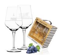 2er Set Weinglas Paris in schöner Geschenkbox | Hochwertiger Siebdruck im eleganten Ätzweiß, detaillierter als Gravur | Geschenkidee für die verschiedensten Anlässe | MADE IN GERMANY