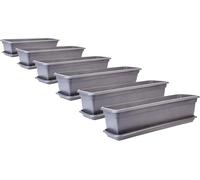 2friends Carl Lot de 6 jardinières de balcon avec soucoupe, 80 cm, en plastique de haute qualité, anthracite, rectangulaire, modèle : Carl, fabriqué en UE