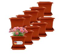2friends Lot de 10 grands pots de fleurs d'extérieur - En plastique - Terracotta - 40 x 40 cm - Robuste - Idéal pour le jardin et la terrasse