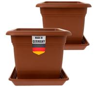 2friends Lot de 2 pots de fleurs carrés - 28 x 28 cm - Terracotta - Grand pot de fleurs robuste pour l'extérieur - Pot idéal pour les plants de tomates - Pot de fleurs carrés en plastique pour jardin