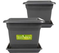 2friends Sustania Grand bac à Plantes extérieur, Set de 2-40x40 Pot de Fleurs Robuste, Grand bac à Fleurs, Cache-Pot Anthracite, Pot de Plantes Haut pour Jardin & terrasse
