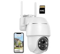 2K 3MP caméra de surveillance extérieure 355 ° / 90 ° pivotant caméra extérieure batterie vision nocturne couleur de détection de personnes / de mouvement sans fil WLAN caméra IP avec 64G