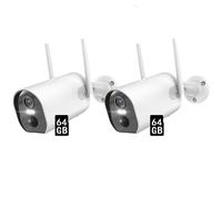 2K 3MP WLAN Caméra de surveillance extérieure avec spotlight, 2,4/5GHz WiFi, audio 2 voies, détection intelligente, sirène, vision nocturne, blanc 2PCS avec 64GB