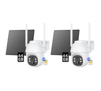 2K+ 5MP 4G LTE batterie caméra de surveillance , Pan&Tilt, Non-Stop énergie solaire, Pas de WiFi, avec slot pour carte SIM+64GB carte SD 2PCS