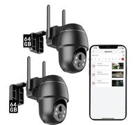 2K+ 5MP PT Indoor 2,4/5 GHz WiFi Caméra de surveillance intérieur/extérieur, détection de personnes/animaux, vision panoramique 360°, auto-tracking, audio 2 voies 64GB 2PCS