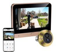 2K Audio Bidirectionnel,Judas de Porte Camera Surveillance avec Vision 140° | Détection de Mouvement,Visiophone Connecté Interphone Vidéo, Judas Numerique 4.3’’ Écran Batterie 5000mAh,Vision Nocturne