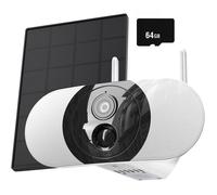2K Camera Surveillance Solaire, Détection Humaine WiFi Exterieure sans Fil, Vision Nocturne, Audio Bidirectionnel Sirène avec 64go