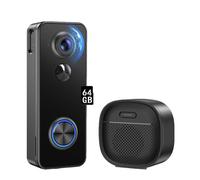 2K sonnette vidéo avec caméra wifi avec 2,4GHz WLAN 64GB carte mémoire , 180° champ de vision ultra-large, AI détection de mouvement,IP65 protection