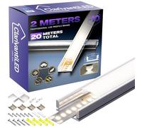 2m*10 Profilé Aluminium LED Rail avec Diffuseur Goulotte Profile Alu pour Ruban cache LED Profil en U Installation Facile Support bande baguette Couvercle Blanc Embouts Clips Montage encastrable placo