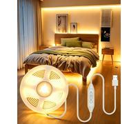 2m COB USB Ruban Bande Reglet LED Blanc Chaud Pour Chambre TV Interieur | Réglable Strip Light, Autocollante Lumiere Nuit Veilleuse Eclairage Bandeau LEDs Pour Meuble Cuisine Escalier, Interrupteur
