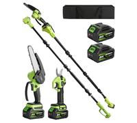 2m Elagueuse sur Perche avec 2 batteries de 3,0 Ah et 3,000 tr/min Moteur | 6’’ Mini Tronconneuse a Batterie et 25 mm Secateur Electrique pour une Taille en Toute Sécurité Jusqu'à 4,55 m