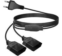 2M Rallonge de Câble d'alimentation,Câble D'extension 2 en 1 Européenne vers Double Prise Européenne de Type C,0,75 mm² Max. 2.5A/250V pour Lampe de Projecteur de Moniteur D'ordinateur de TV PC
