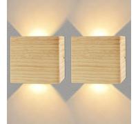 2Paire Applique Murale LED Intérieur 7W,Bois 3000K Carrée Blanc Chaud Décor | Rétro Appliques Murales LED Up Down pour Chambres à Coucher, Salon